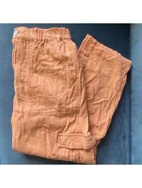 Anthropologie Pilcro Linen Viscose Cargo Pants Sz M Coral Orange Elastic Waist
